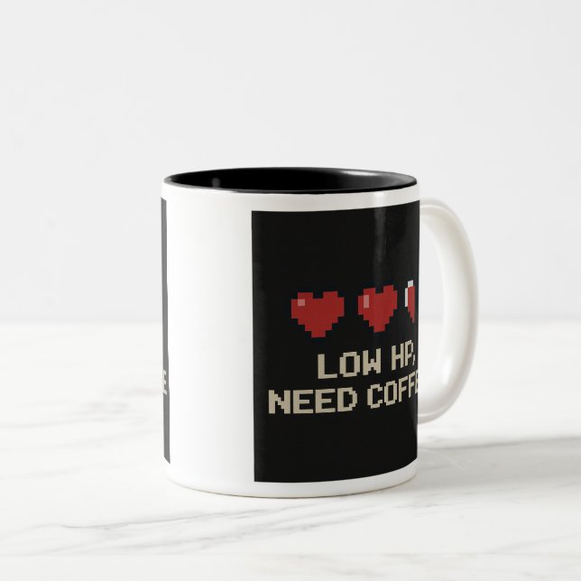 Low HP Need Coffee Mug | Funny Pixel Gamer Life  (Front Right)