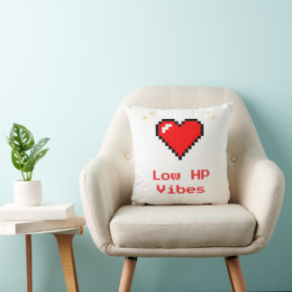 Low HP Vibes – Pixel Heart Gamer Throw Pillow