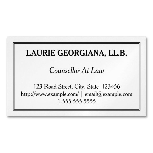 Low-Key Counsellor At Law Magnetic Business Card (Front)