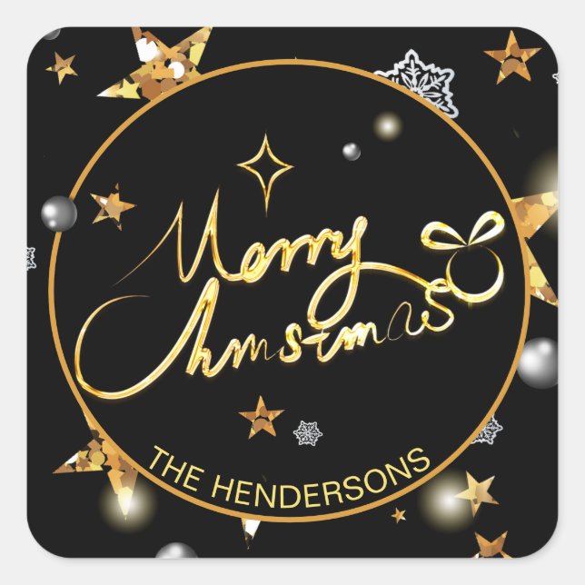 Low-key Luxury Gold Black Fashion Custom Xmas Square Sticker (Front)