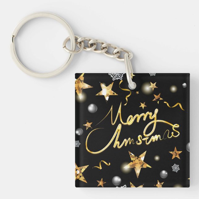 Low-key Luxury Gold Black Metallic Stars Xmas Key Ring (Front)