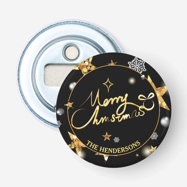 Low-key Luxury Gold Black Stars Custom Xmas  Bottle Opener (Front)