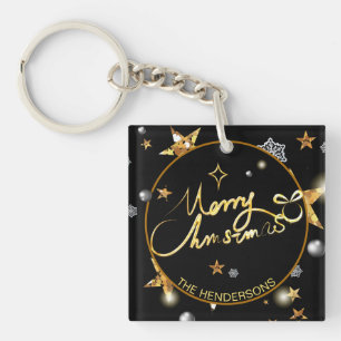 Low-key Luxury Gold Black Stars Custom Xmas Key Ring
