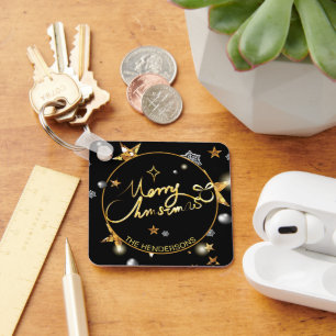 Low-key Luxury Gold Black Stars Custom Xmas Key Ring