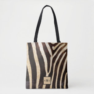 Low Placement Monogram Zebra Print Tote Bag
