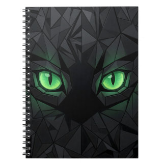 Low Poly Black Cat with Emerald Green Eyes Notebook