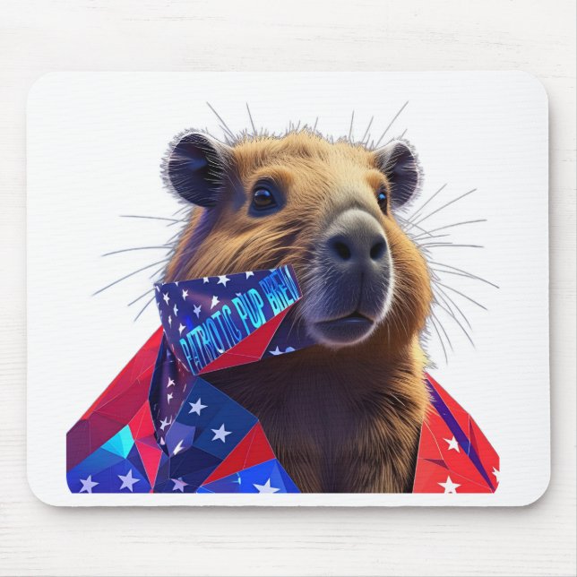 Low-Poly Capybara 'Patriotic Pup Brew' Gamer Surfa Mouse Mat (Front)