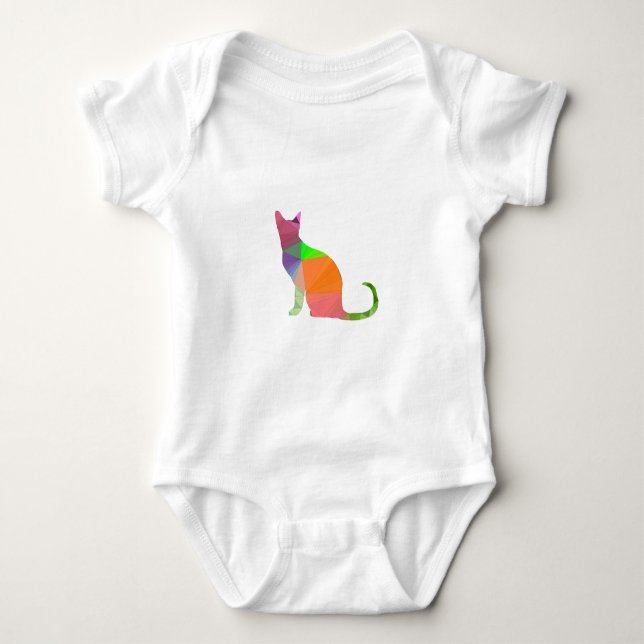 Low Poly Cat Silhouette Baby Bodysuit (Front)