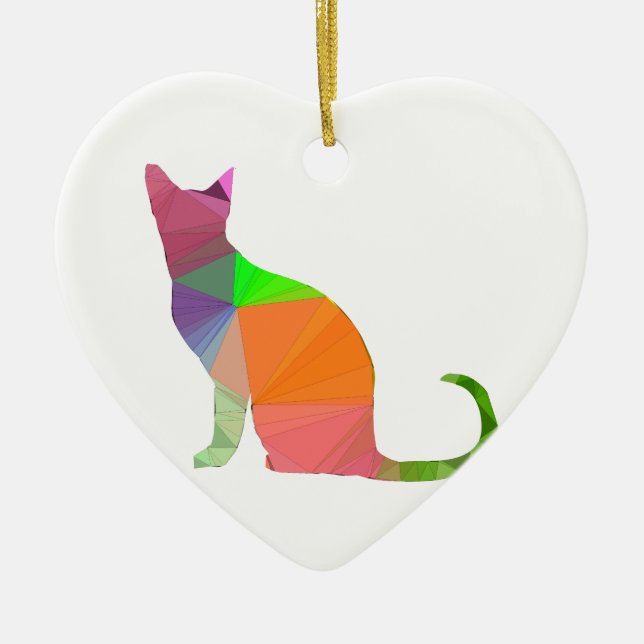 Low Poly Cat Silhouette Ceramic Tree Decoration (Front)