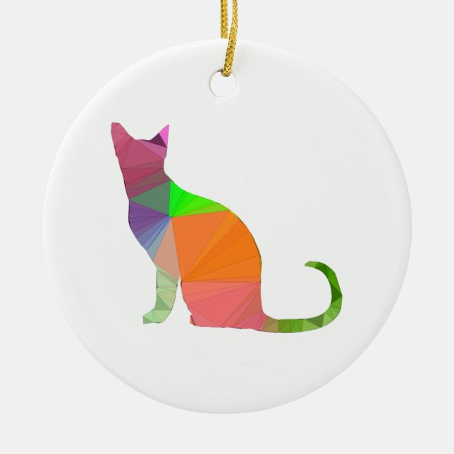 Low Poly Cat Silhouette Ceramic Tree Decoration (Front)