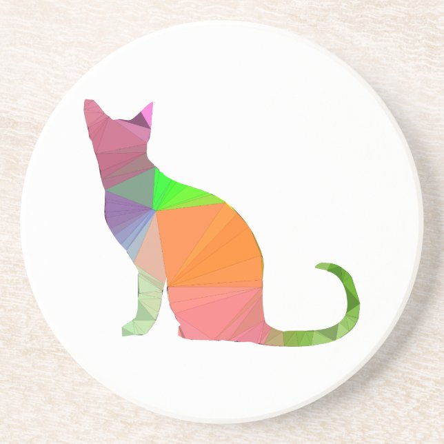 Low Poly Cat Silhouette Coaster (Front)