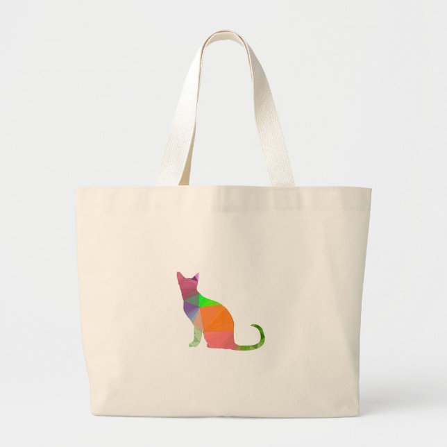 Low Poly Cat Silhouette Large Tote Bag (Front)