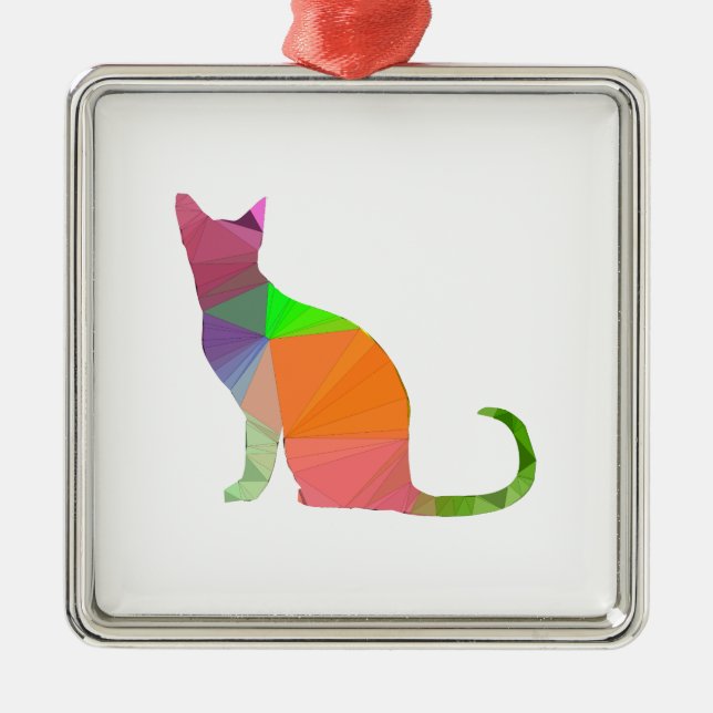 Low Poly Cat Silhouette Metal Tree Decoration (Front)