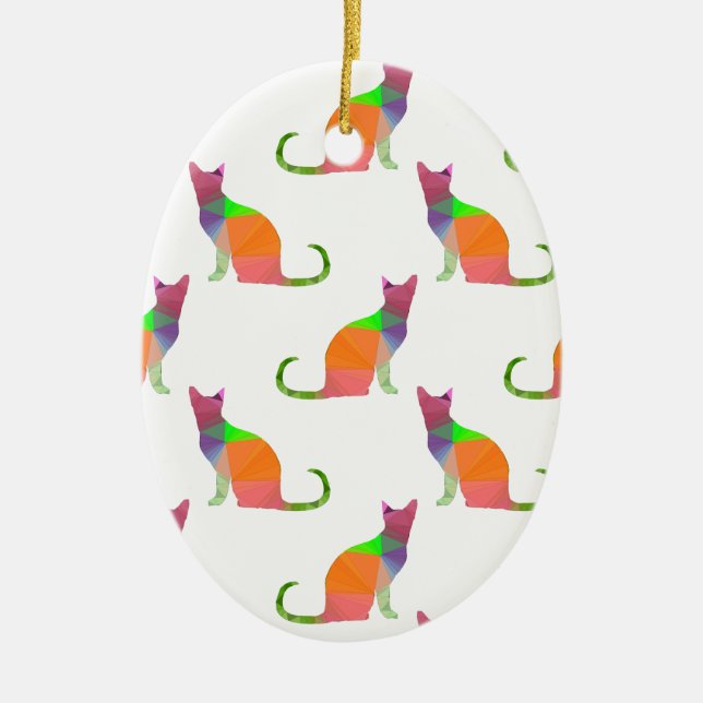Low Poly Cat Silhouette Pattern Ceramic Tree Decoration (Front)
