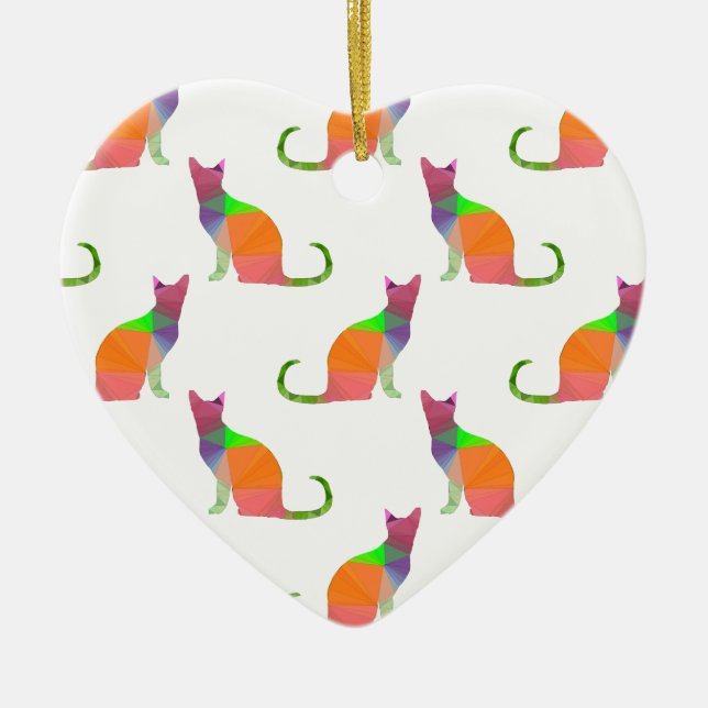 Low Poly Cat Silhouette Pattern Ceramic Tree Decoration (Front)