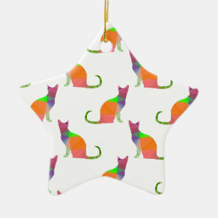 Low Poly Cat Silhouette Pattern Ceramic Tree Decoration