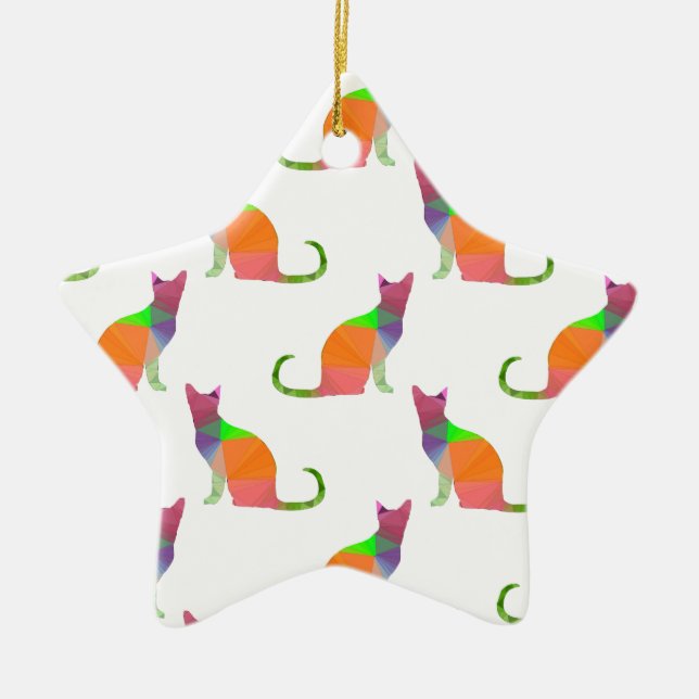 Low Poly Cat Silhouette Pattern Ceramic Tree Decoration (Front)