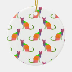 Low Poly Cat Silhouette Pattern Ceramic Tree Decoration