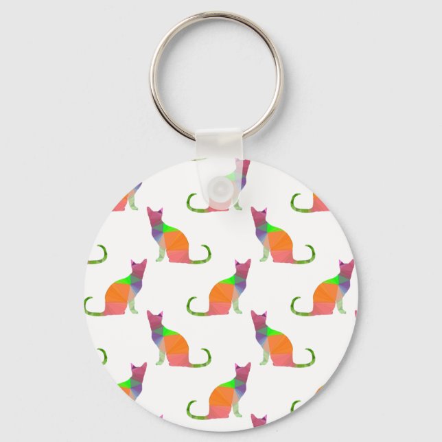 Low Poly Cat Silhouette Pattern Key Ring (Front)
