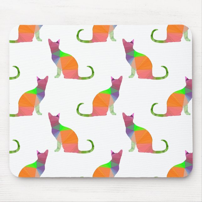 Low Poly Cat Silhouette Pattern Mouse Mat (Front)