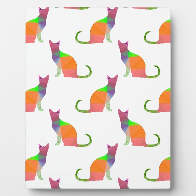 Low Poly Cat Silhouette Pattern Plaque (Front)