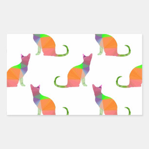 Low Poly Cat Silhouette Pattern Rectangular Sticker