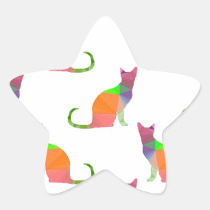 Low Poly Cat Silhouette Pattern Star Sticker