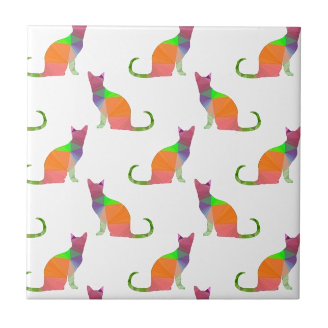 Low Poly Cat Silhouette Pattern Tile (Front)