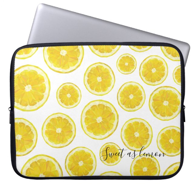 Low poly design lemon slice yellow laptop sleeve. sleeve (Front)