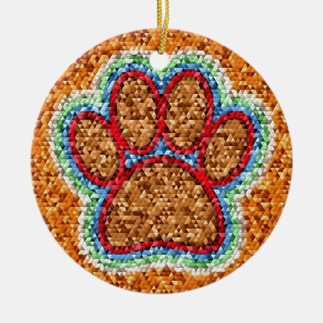Low Poly Dog Paw Art Ceramic Tree Decoration (Front)