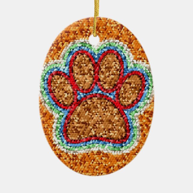 Low Poly Dog Paw Art Ceramic Tree Decoration (Front)