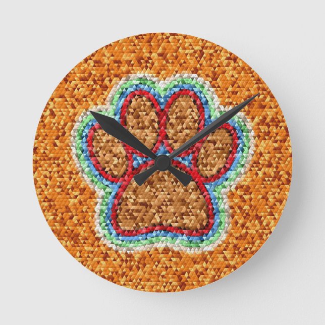 Low Poly Dog Paw Art Round Clock (Front)