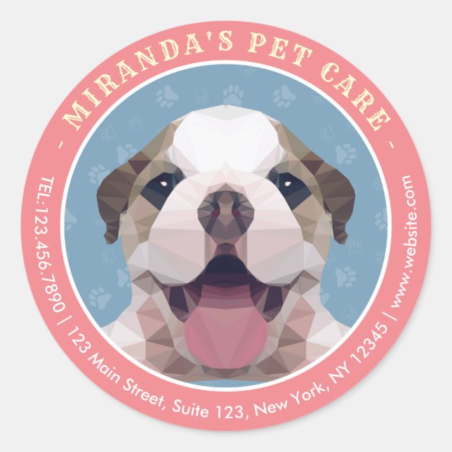 Low Poly Dog Pet Care Grooming Bathing Food Salon Classic Round Sticker (Front)