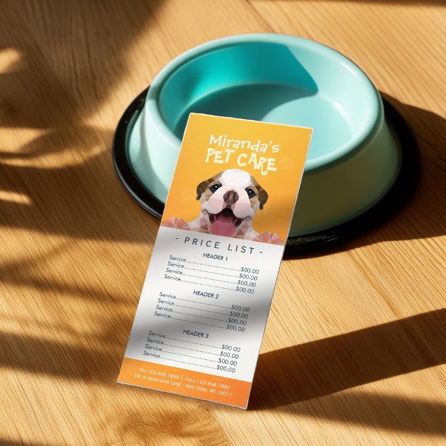 Low Poly Dog Pet Care Grooming Bathing Price List Rack Card (Creator Uploaded)