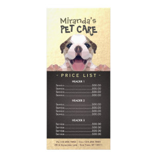Low Poly Dog Pet Care Grooming Bathing Price List Rack Card