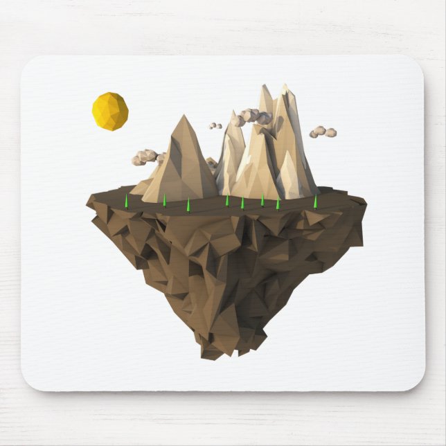 low poly floating island 3d render mouse mat (Front)