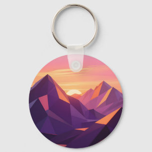 Low Poly Mountain Sunset Geometric Key Ring