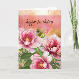 Low Poly Peony Birthday Card