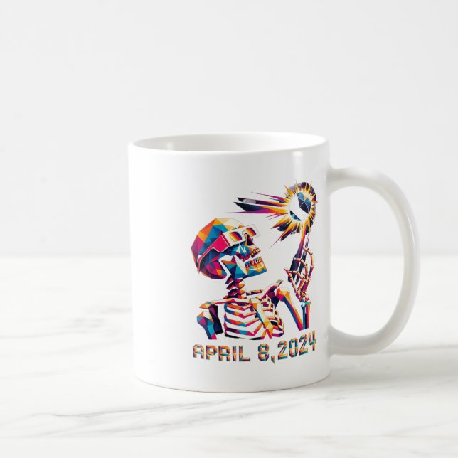 Low Poly Total Eclipse April 8th 2024 Skeleton  Coffee Mug (Right)