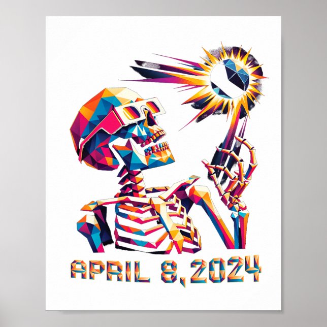 Low Poly Total Eclipse April 8th 2024 Skeleton  Poster (Front)