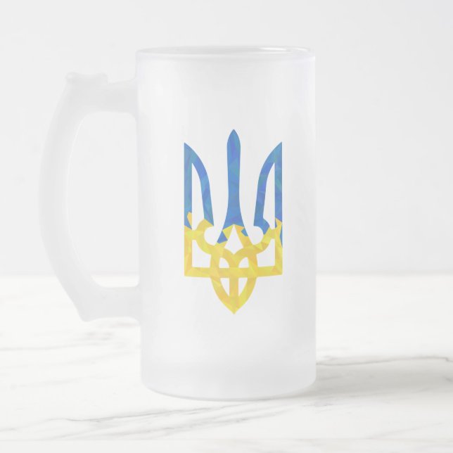 Low polygonal Ukrainian trident Frosted Glass Beer Mug (Left)