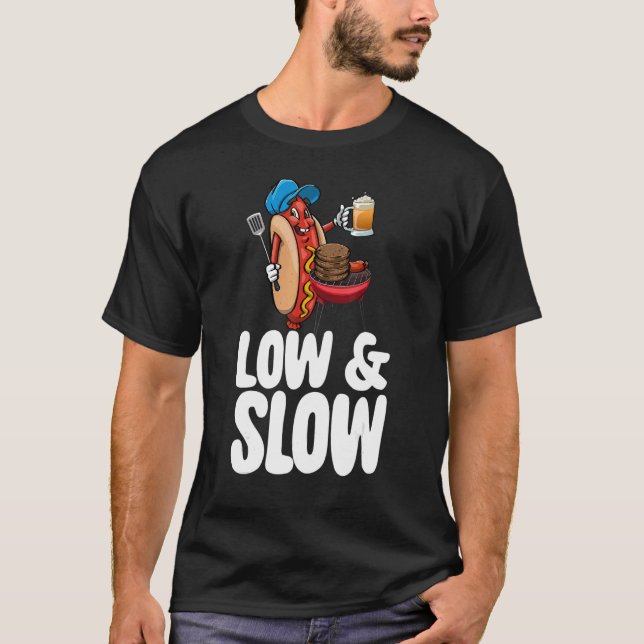 Low & Slow Hot Dogs & Beer  Women Foodie Sausage L T-Shirt (Front)