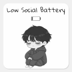 Low Social Battery Relatable Chibi Boy Square Sticker