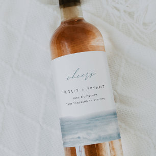 Low Tide Coastal Watercolor Wedding "Cheers" Wine Label