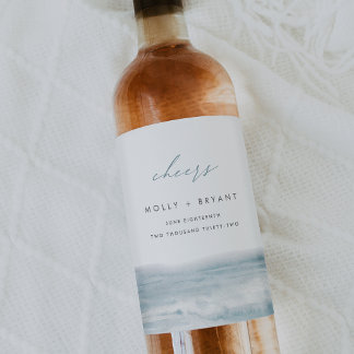Low Tide Coastal Watercolor Wedding "Cheers" Wine Label