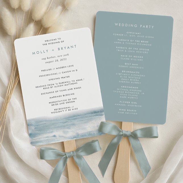 Low Tide Coastal Watercolor Wedding Program Hand Fan (Creator Uploaded)