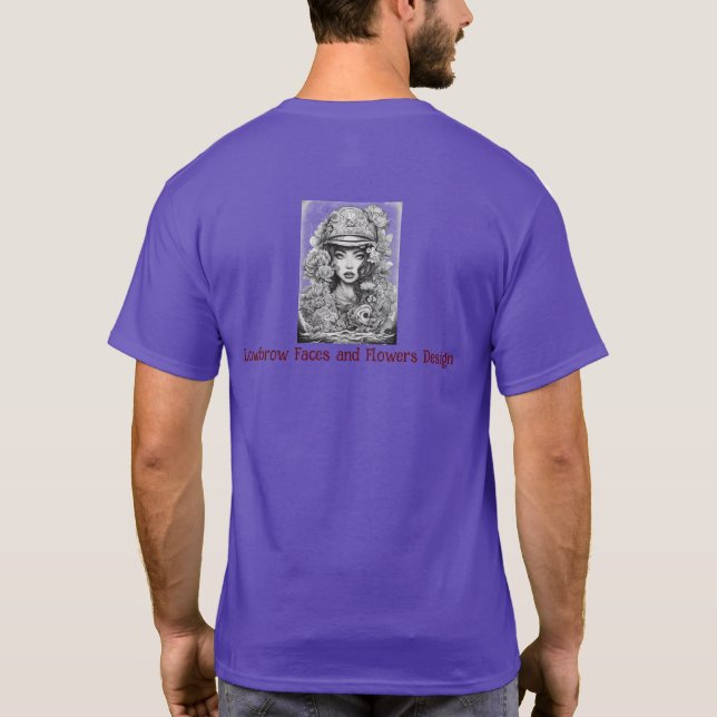 Lowbrow Faces and Flowers Design T-Shirt (Back)
