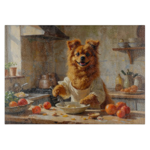 Lowchen Cooking in Kitchen Cutting Board