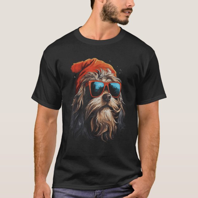 Lowchen Dog Christmas Winter Holiday Cool Sunglass T-Shirt (Front)