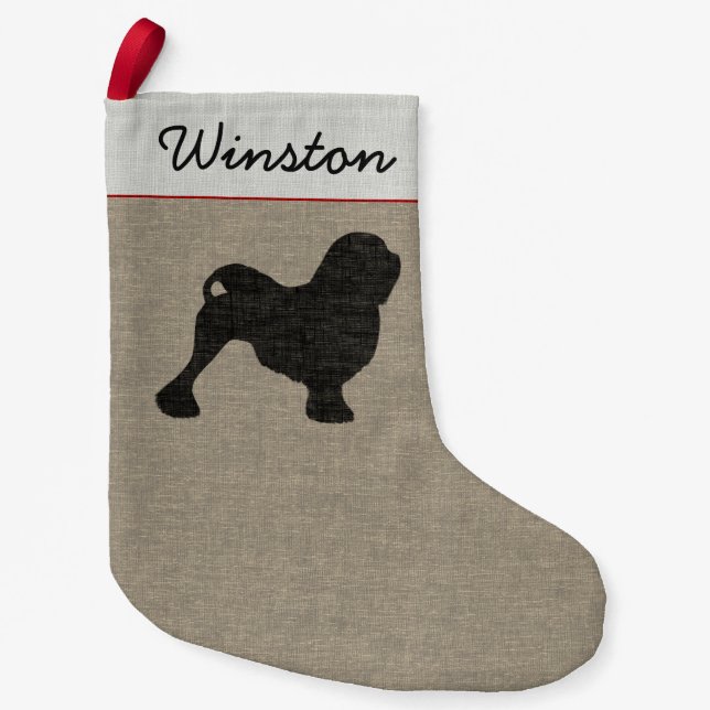 Lowchen Dog Silhouette Personalised Holiday Small Christmas Stocking (Front)